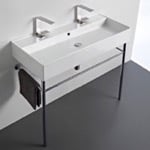 Scarabeo 8031/R-100B-CON Large Double Ceramic Console Sink and Polished Chrome Stand